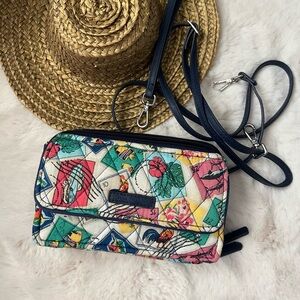 Vera Bradley Quilted Convertible Wallet Bag with Navy Strap